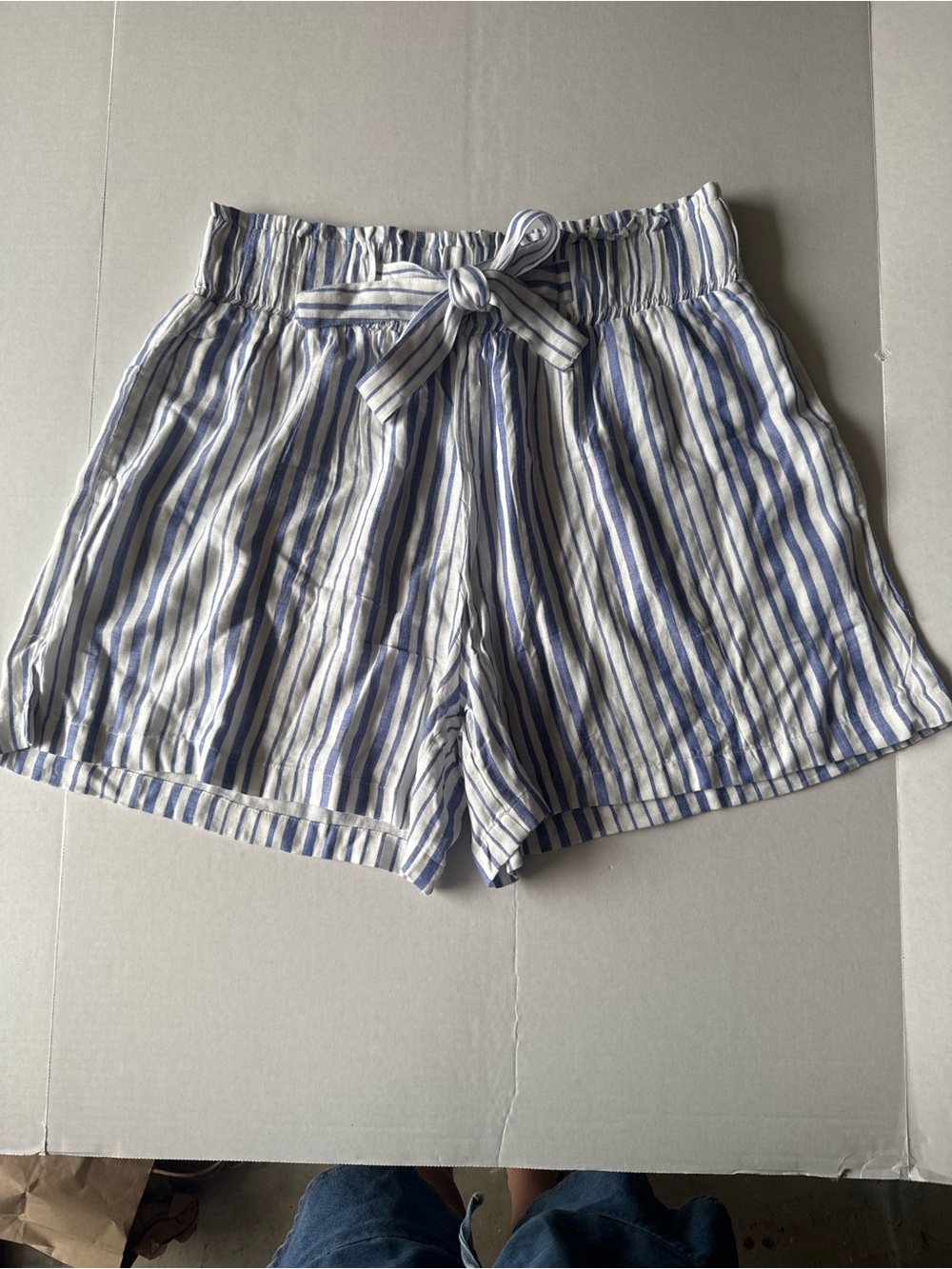 French Laundry Striped Blue and White Tie-Waist Women's Shorts 1X